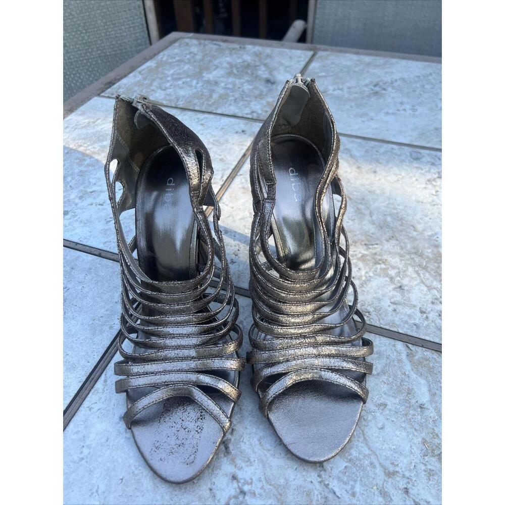Diba Strappy Metallic Silver, GOLD  stiletto High Heels Shoes LEATHER Sandals 9